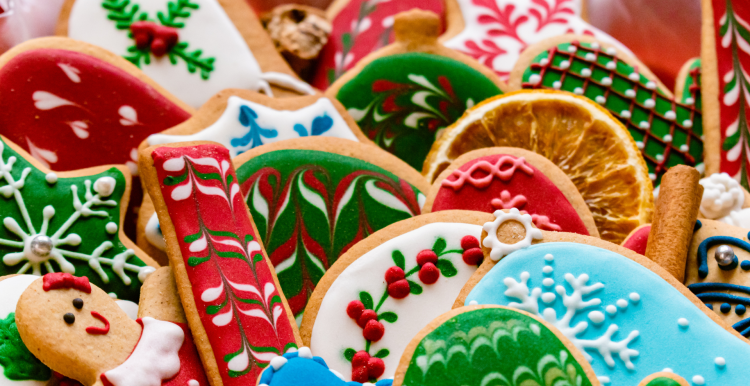 multi-coloured iced Christmas cookies