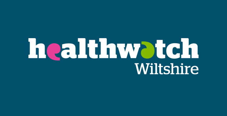 White Healthwatch Wiltshire logo on a dark blue background.