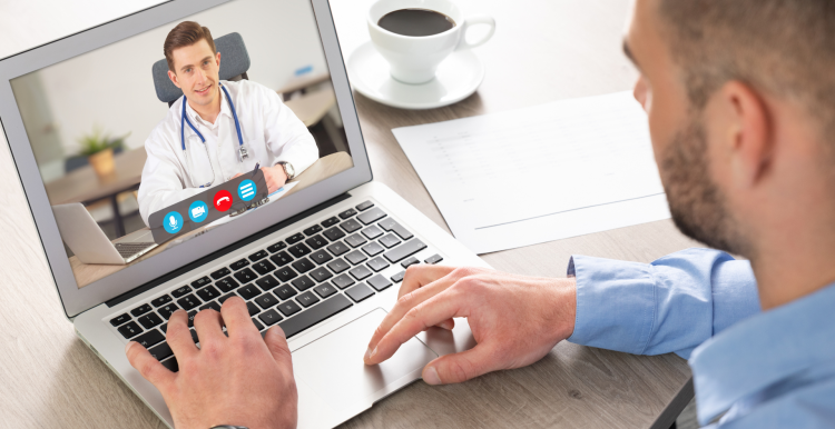 male patient talking to male doctor on a Zoom call