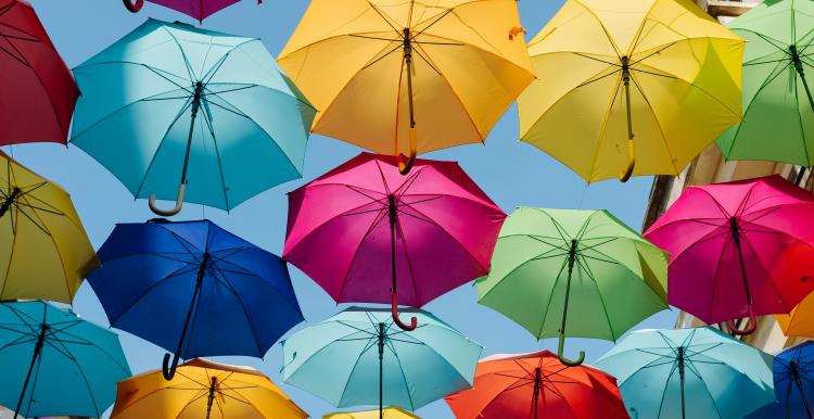rainbow coloured umbrellas