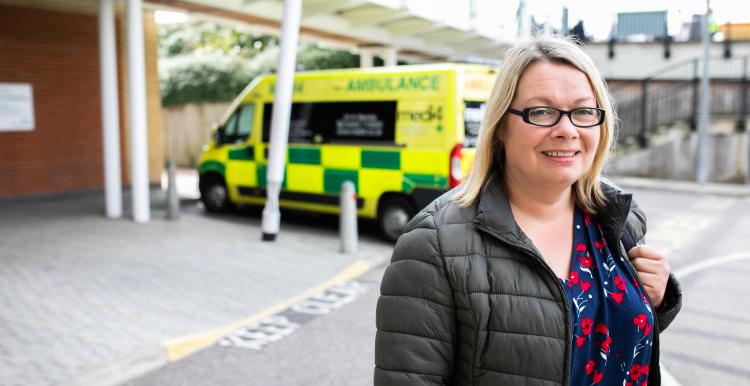 woman outside hospital