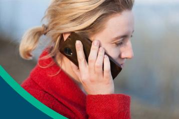 Front cover of GP phone messages review with photo of woman holding phone to her ear