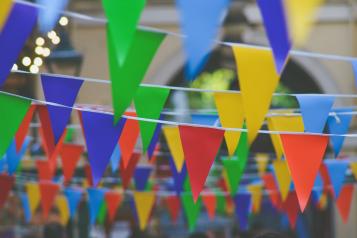 red, yellow, green and blue bunting