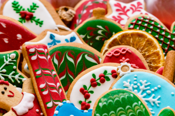 multi-coloured iced Christmas cookies