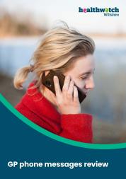 Front cover of GP phone messages review with photo of woman holding phone to her ear